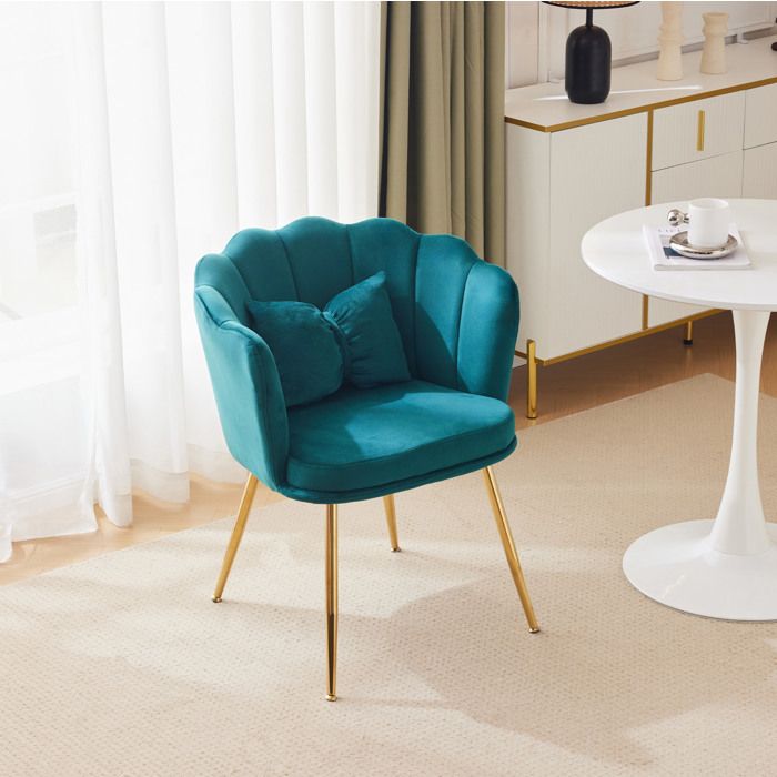 Fauteuil en Velours avec Dossier Pétale et Coussin Papillon - ELVMI - Pieds Métalliques Dorés Vert 63 × 58 × 77 cm