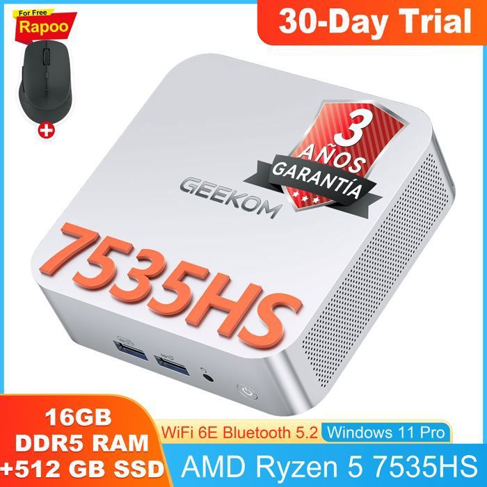 Mini PC GEEKOM A7 AMD Ryzen 5 7535HS SSD Radeon Windows 11 Pro - vue 2