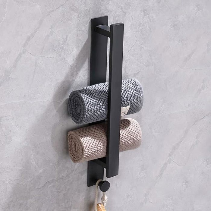 Porte Serviette Mural Porte Serviette sans Perçage Barre Autocollante en Acier Inoxydable pour Essuie-Mains Salle de Bain et Noir