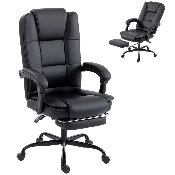 Chaise de bureau ergonomique - HOMCOM - hauteur réglable - repose-pieds rétractable - PU - 65 x 67 x 122 cm - noir