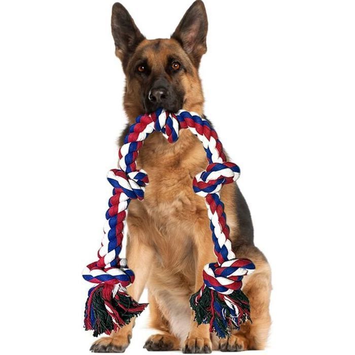 Corde à mâcher pour chien 95 cm – Coton naturel durable – 5 nœuds pour entraînement – Jouet indestructible pour