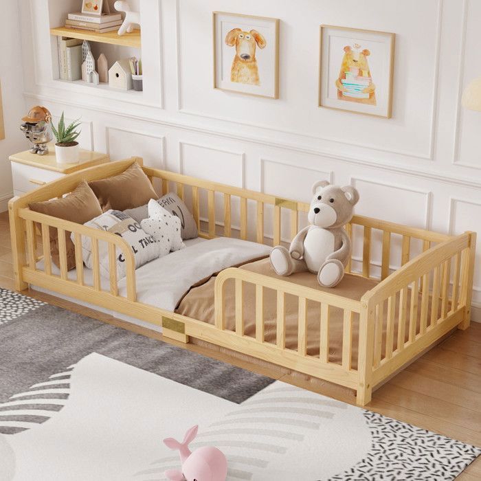 NuvlaGu - Lit évolutif 90x200 cm - Lit enfant avec barrières de sécurité - Lit bébé - sans sommier inclus - Bois