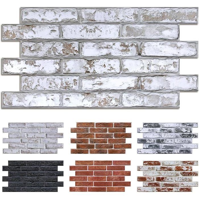 12 Pièces Panneaux muraux 3D Autocollants 3 MM épaisseur Aspect Brique Pierre gris Lavage À eau 58 x 30 cm STICKERS