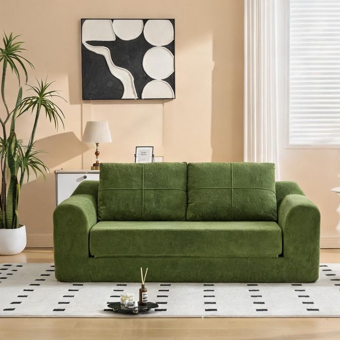 Gain de place 2 places 2-en-1 convertible canapé lit 179x95x79 cm contemporain velours green-toned