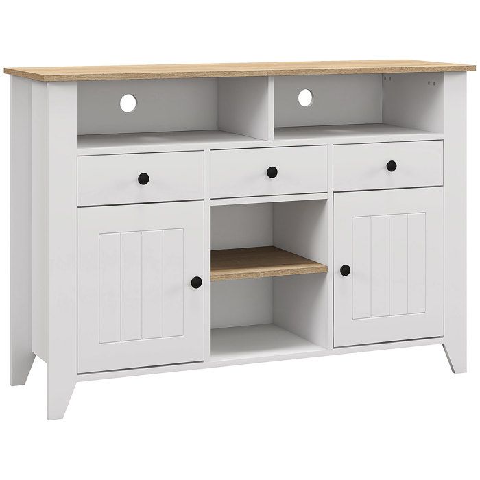 CollaHausse Meuble TV 50 Pouces Blanc 3 Tiroirs 2 Portes 120x38x82 cm