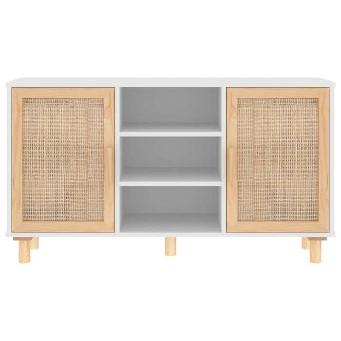 Meuble Rangement - HAOSHOP - Buffet Blanc 105x30x60 cm Bois de pin massif et rotin naturel&01_31260