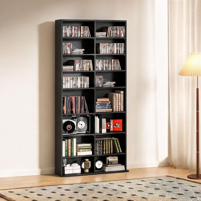 Meuble de salon pour collection de médias rangement CD/DVD 640/360 étagères réglables panneau de particules 785 x 24 x 175 cm