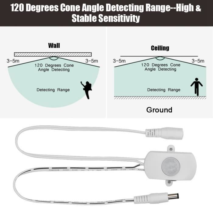 Duokon Interrupteur Pour Bande Led 5A DC 6-24V Mini PIR Détecteur De