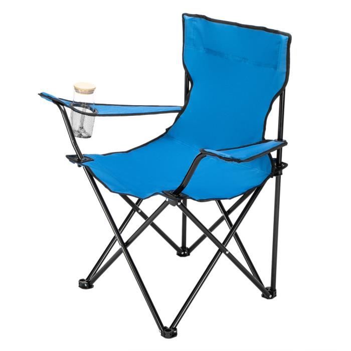 chaise de camping fauteuil pliable avec porte-boisson et sac de transport -bleu