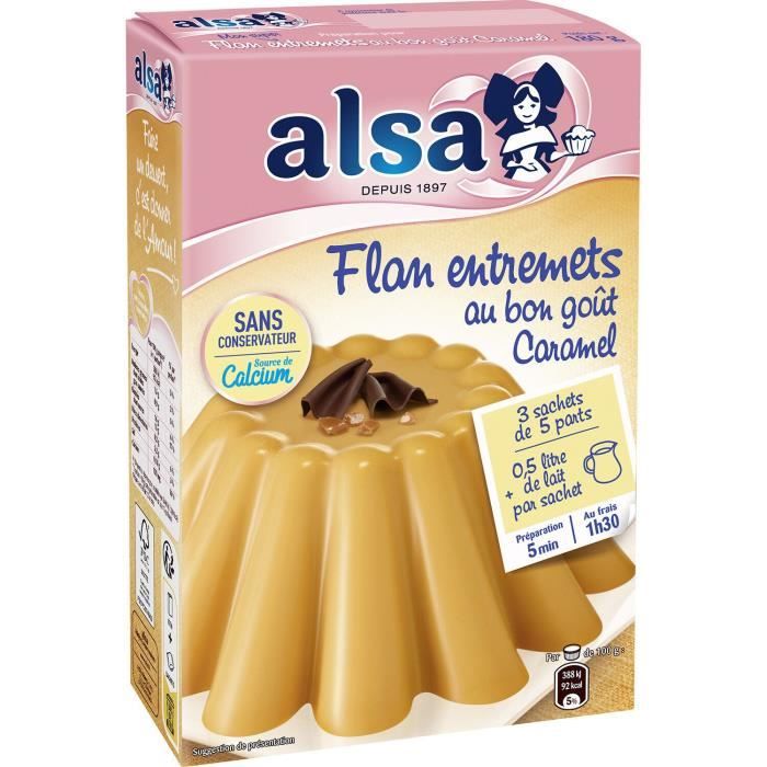 LOT DE 3 - ALSA - Préparation Flan Entremets Caramel - boite de 180 g