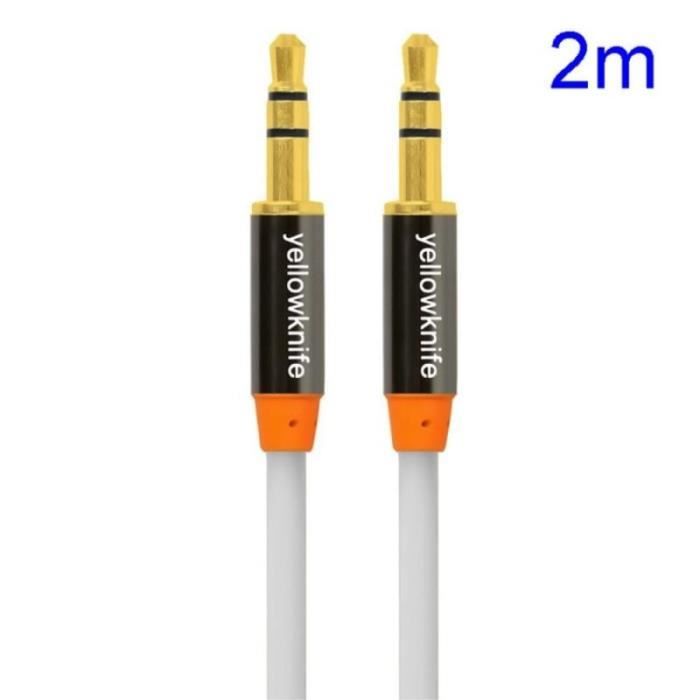 Cable Double Jack 3.5 mm Longueur 2m BLANC Male-Male Connecteur Audio -  Cdiscount Informatique