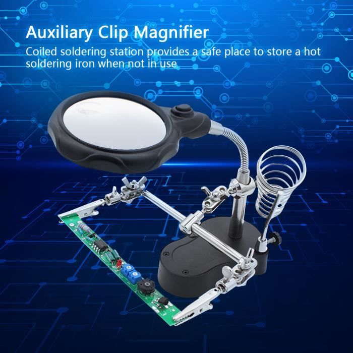 Loupe à Souder Avec Lampe LED – Grossissement 3,5x Et 12x – Support Main Libre Avec Pinces – MG16126-A Pour Bricolage, Électronique, Modélisme