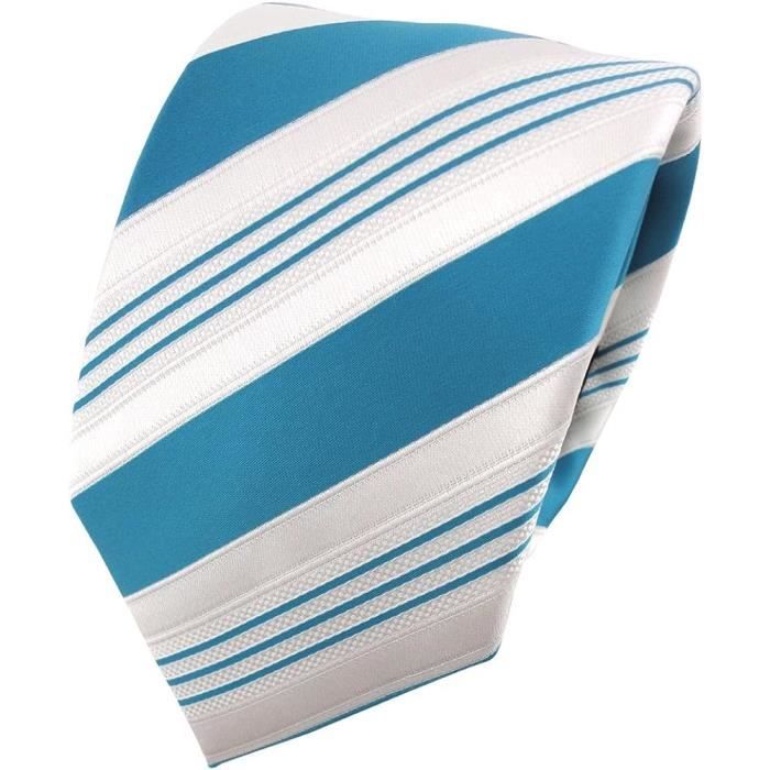 TigerTie Cravate Étroite Satin - Turquoise Bleu Rayé Argent - Longueur 150 Cm