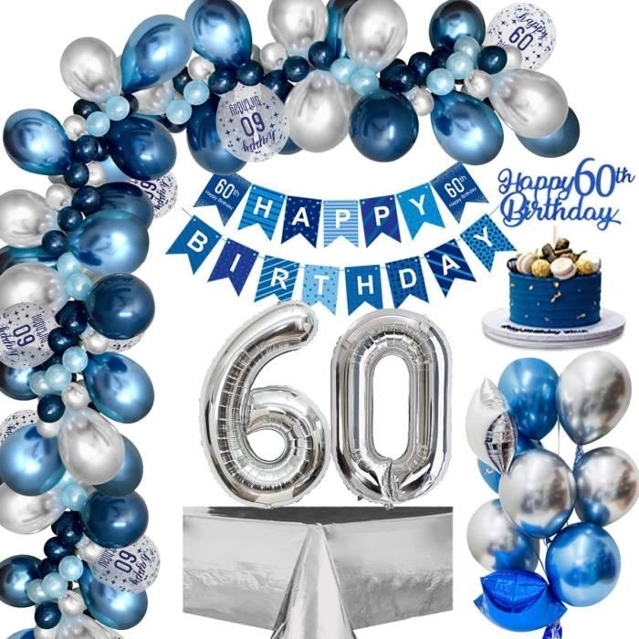 Decoration Anniversaire 60 Ans Homme, 60E Ballon Anniversaire Bleu Argent,  Joyeux Anniversaire Bannière 60 Ans Ballon Confet[J671] - Cdiscount Maison