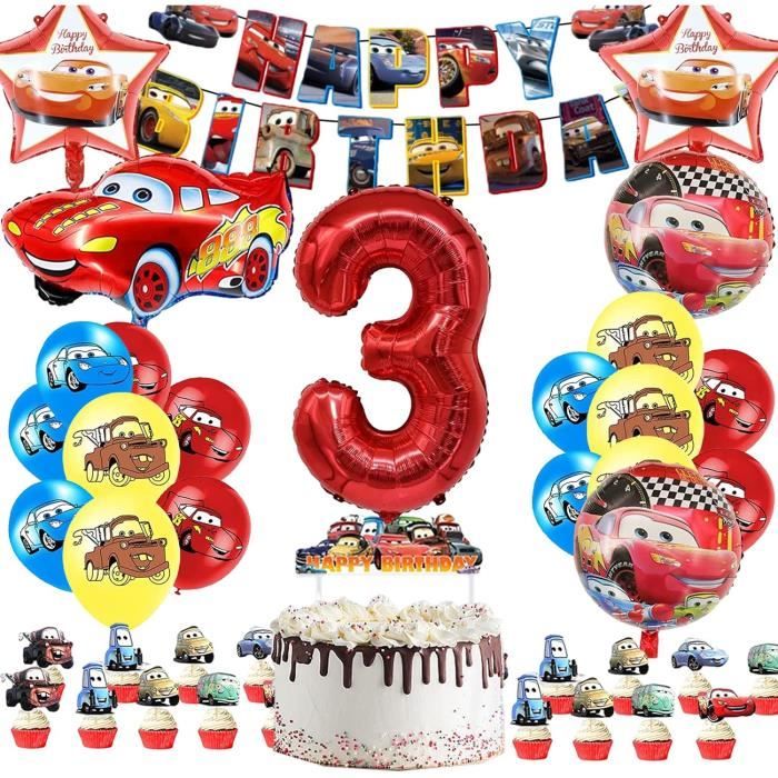 Décoration anniversaire 3 Ans Cars, 3 Ans Ballons en Aluminium de Voiture,  Deco Anniversaire Garcon 3 Ans, Ballons en Feuille de Voiture Bannière