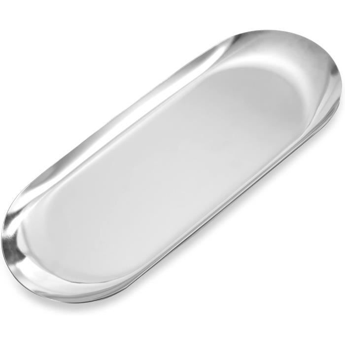 Assiette DornementsPlateau de Rangement en Acier Inoxydable Ovale Organisateur pour Bijoux Cosmétiques Bougies Fruits Thé Argent