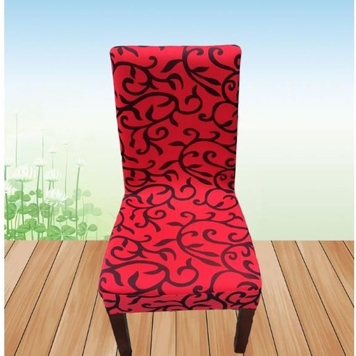 Housse de chaise - Lot de 6 - Rouge - Imprimé floral - Lavable et extensible