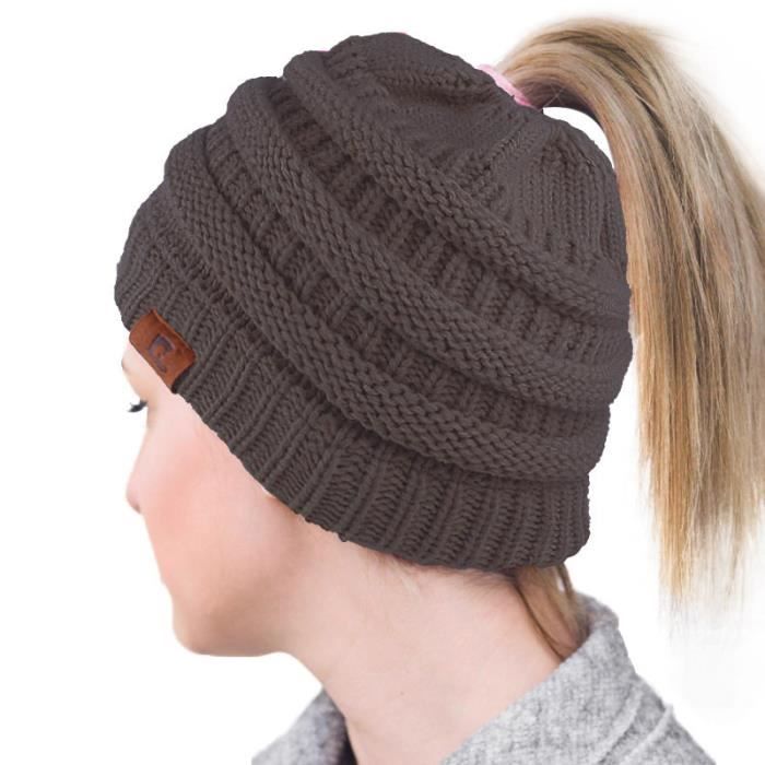 Yidarton Bonnet Femme Hiver Tricot avec Trou pour Queue de Cheval Beanie Chapeau