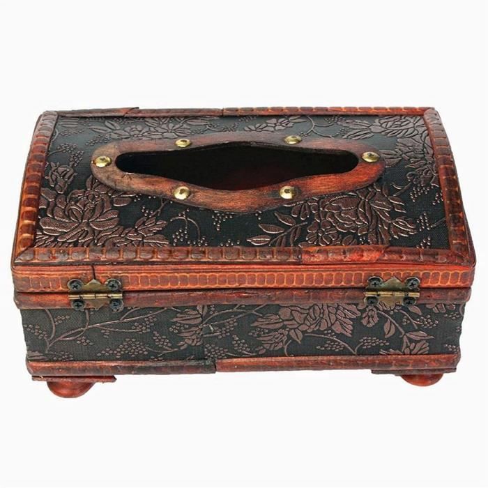 Boîte à Mouchoirs Vintage Bois PU Papillon – Grand Format Carré Pour Salle De Bain, Salon, Bureau