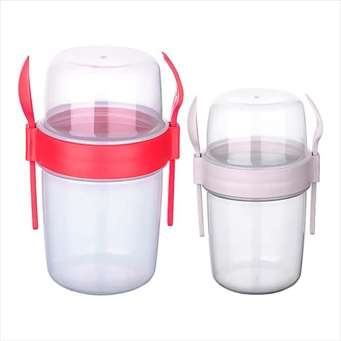 Lot De 2 Pots à Muesli MIXME Pro Home - 650 Ml, 2 Compartiments, Couvercle + Cuillère Intégrée, Sans BPA, Portable, Lave-Vaisselle, Idéal Petit-Déjeuner Et Yaourt