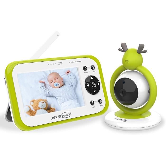 Moniteur bébé babyphone caméra Écran LCD 4,3 Vidéo Moniteur bébé Communication bidirectionnelle Vision nocturne intelligente Commande vocale/Fonction de réveil automatique Batterie haute capacit&eac 