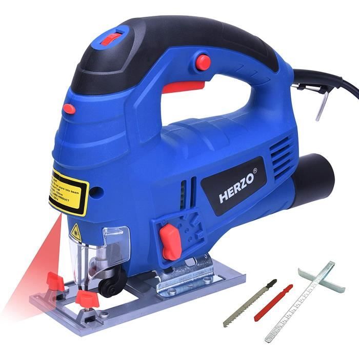 Scie sauteuse sans fil 18V,Scie sauteuse électrique laser,-45°45° Coupe en Biseau, avec 2 × 3.0Ah Batteries