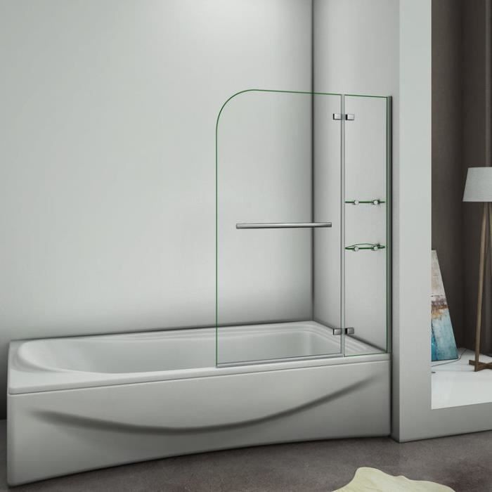 Pare-baignoire pivotant AICA - 120x140cm - 5mm verre de sécurité - étagères en verre