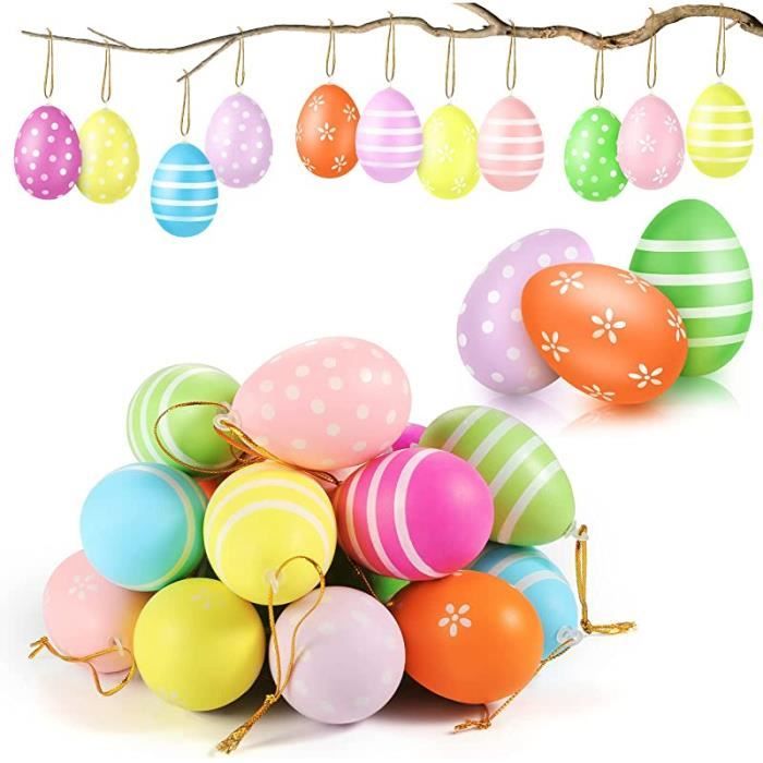 Dellyy – 24 Oeufs De Pâques En Plastique Doré – 6 X 4 Cm – Avec Rubans – Décoration Intérieur/Extérieur, Chasse Aux Oeufs