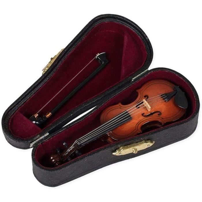 Modèle Miniature De Violon En Bois Avec Support Et étui - 8 Cm - Déco Bureau
