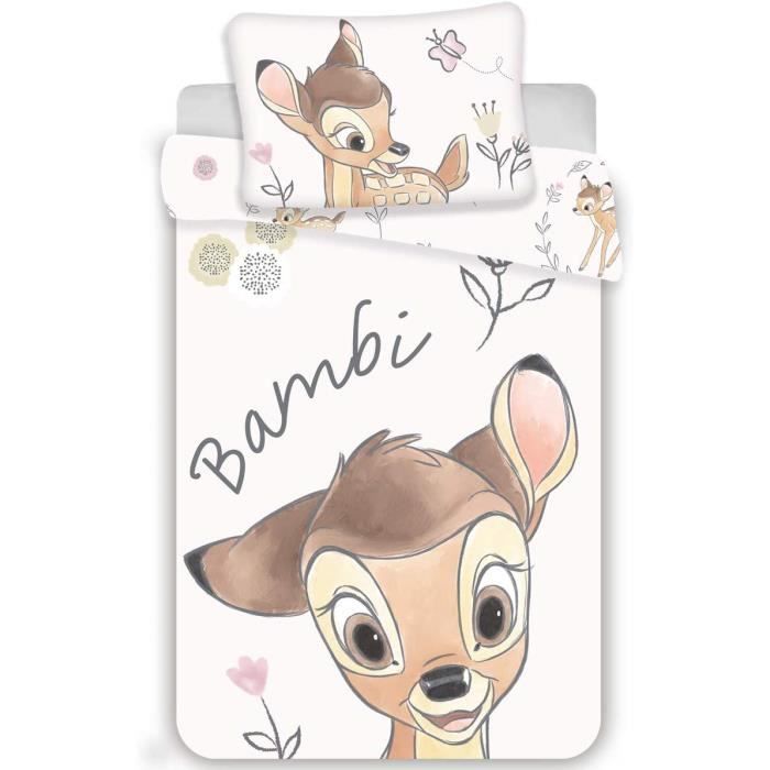 Bambi Parure de lit Bébé 100% Coton - Housse de Couette 100x135 cm + Taie d'Oreiller 40x60 cm