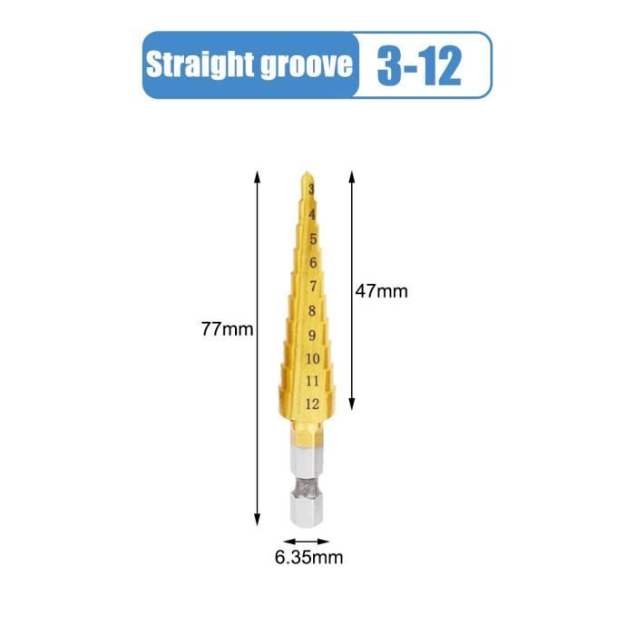 Forets étagés Revêtus Titane HSS - Cône à Rainure Droite, Pour Le Travail Du Bois