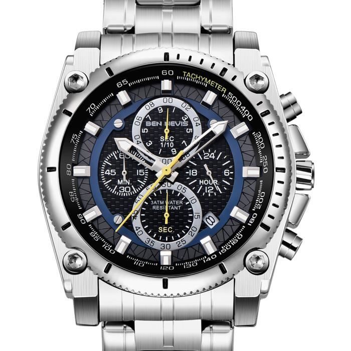 Montre d'affaires en acier inoxydable noir argenté pour homme Montre à  quartz en acier inoxydable étanche pour homme Argent noir, - Achat/vente montre  Noir - Cdiscount