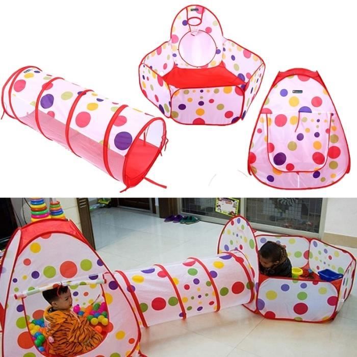 Piscine a Boule th/ème de la tente bleue tente ext/érieure // int/érieure + tunnel de jeu STLOVE Tunnel tente de jeu Tunnel 3-en-1,tente escamotable pour enfants maison de jouet Boules Non Incluses