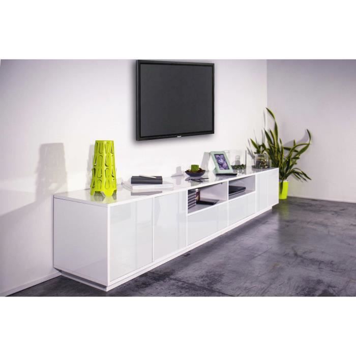 Meuble TV Blanc Brillant 240 Cm - Buffet Bas Salon 3 Portes, Fabriqué En Italie, Design Moderne Et Fonctionnel