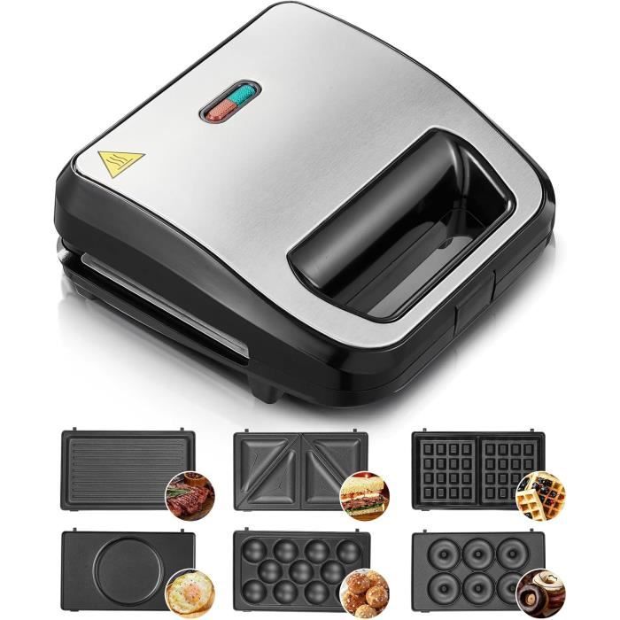 Gaufrier 6 en 1 - FOHERE - 750W - Plaques Antiadhésives - Compact - Multifonctionnel
