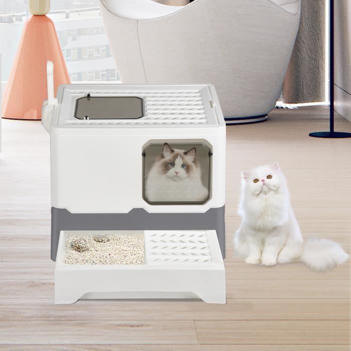 Meilleurs prix pour Bac à litière pour chat - HOMEWELL - 45*35*38 cm - Gris - Matériel:PP