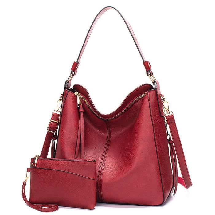 Sac Main Femme Cuir Synthetique Mode Grande Capacit Rouge