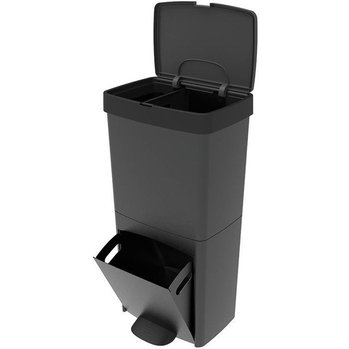 Poubelle de cuisine tri sélectif 70L - PICEA - Double compartiment vertical - Gris - KITCHEN MOVE