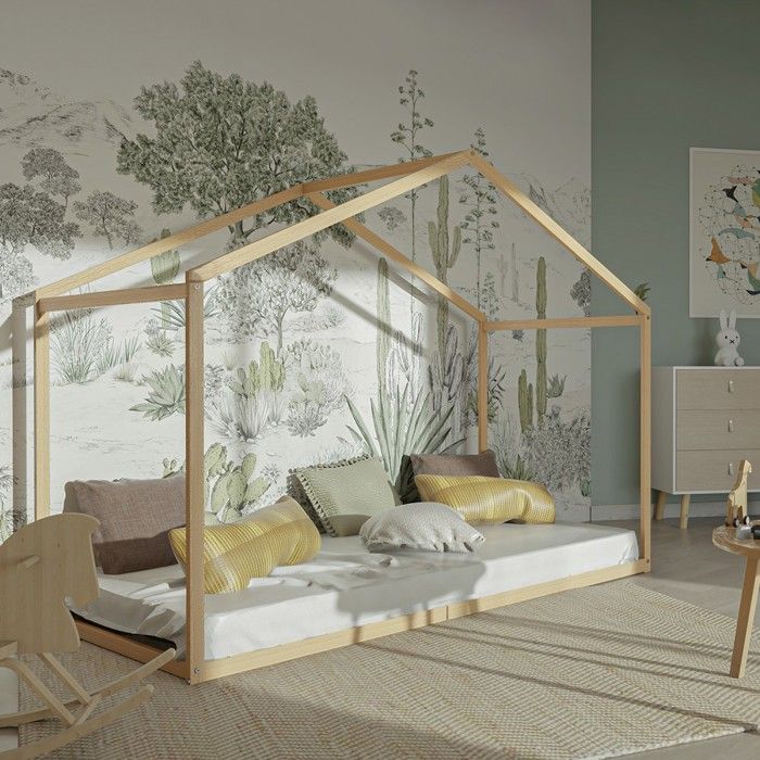 Lit cabane WENDY 90x190 + 1 sommier / Bois clair Lit cabane WENDY 90x190 + 1 sommier / Bois clair