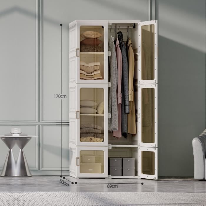 HOMCOM Meuble De Rangement En Bambou Armoire De Rangement Avec 4 Niveaux Et Porte Design à