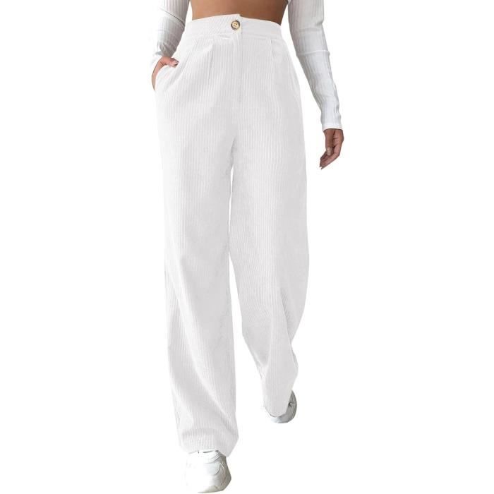 Pantalon Femme Droit Velours Côtelé Pantalon Femme Chic Et Elegant Fluide  Large Pantalon Femme Hiver Blanc Blanc - Cdiscount Prêt-à-Porter