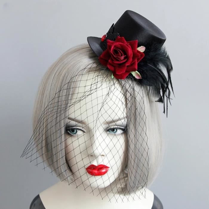 Mini Chapeau Haut-de-forme Noir à Plume - Style Steampunk Gothique - Black Sugar