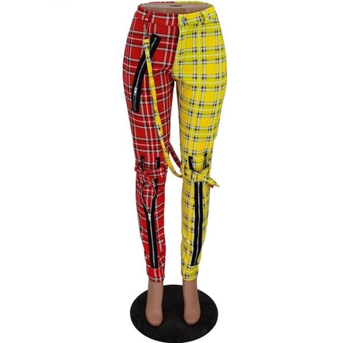 Pantalon Décontracté à Carreaux Femme - Pyjama Taille Haute Poches - Style Gothique Grunge Streetwear