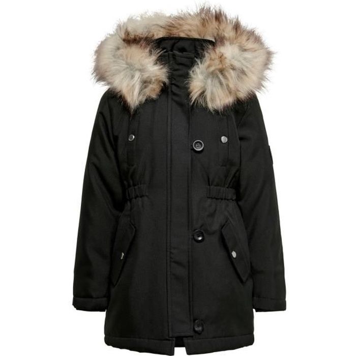 Parka fille Only kids koniris fur - black fur light grey - 7 ans