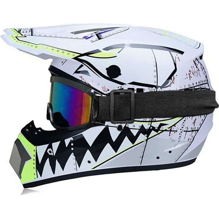 Casque Moto Cross Enfant Avec Lunettes, Gants, Masque - Certification ECE/DOT - Taille M (57-58 Cm)