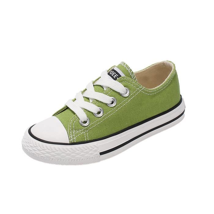 AIEVIS Basket Enfant Fille-Garcon en toile Confortable Couleur Unie - AIEVIS - Vert - Lacets - Textile - Plat