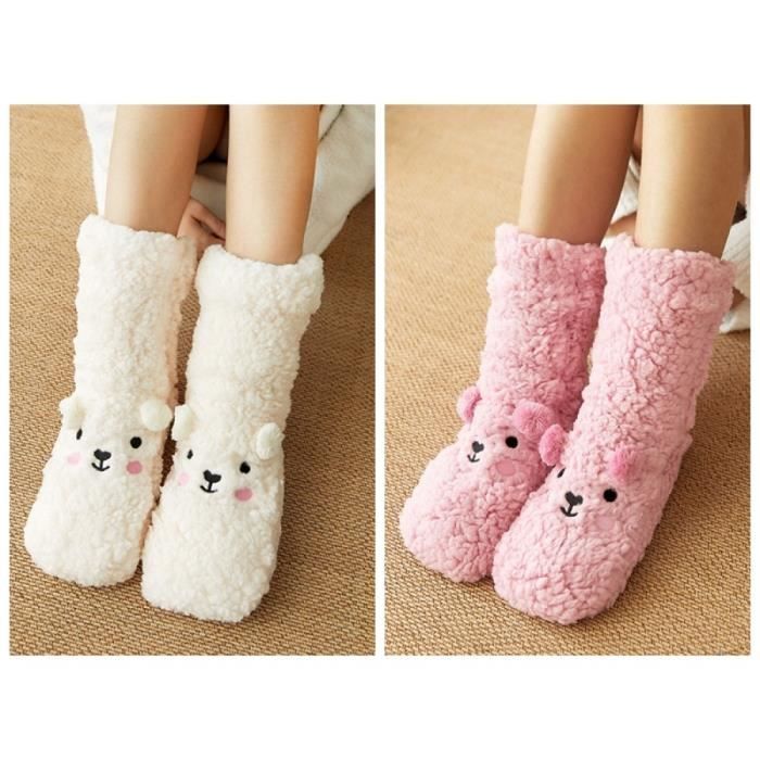 Chaussettes Mi-mollet Pour Fille - Motif Chat - Lot De 2 Paires - Chaudes Et Respirantes - Pour Sommeil Et Loisirs