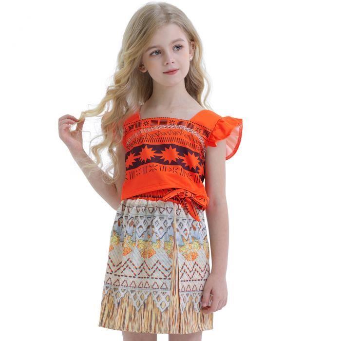 Déguisement Princesse Vaiana Pour Fille - Robe + Couronne Fleurie + Collier - Idée Cadeau Fête