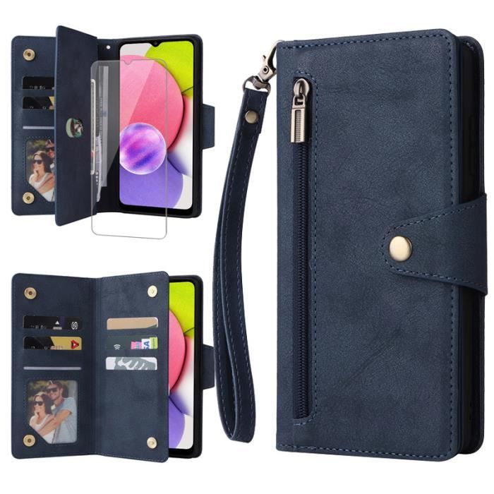 Pour Samsung Galaxy S22 Ultra 6.8Étui de Protection Fermeture éclair Portefeuille Clapet avec MagnétiqueBleu + Verre trempé Pour Samsung Galaxy S22 Ultra 6.8Étui de Protection Fermeture éclair Portefeuille Clapet avec MagnétiqueBleu + Verre trempé