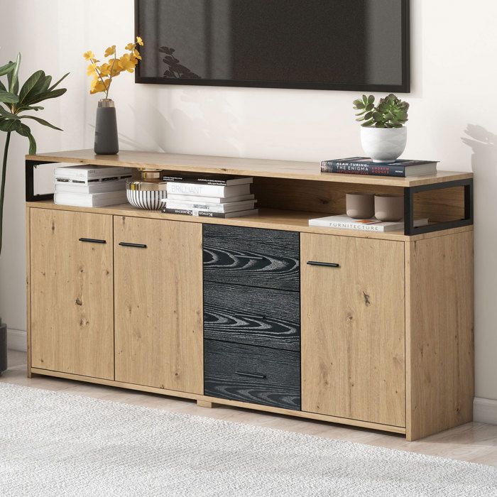 OKWISH Buffet Moderne 150×35×76cm Armoire de Cuisine 3 portes et 3 Tiroirs avec Poignées en Métal - Naturel - Industriel OKWISH Buffet Moderne 150×35×76cm Armoire de Cuisine 3 portes et 3 Tiroirs avec Poignées en Métal - Naturel - Industriel